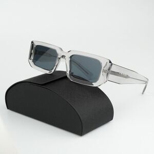 NEW Prada PR06YS 12R09T Transparent Grey Dark Grey Rectangle Unisex Sunglasses